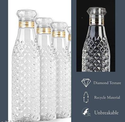 Diamond White Crystal Water bottle set for Fridge | Office | Sports | School | Gym | Yoga | 1 L Unbreakable & Leak-Proof Gym pack Design 1000 ml Plastic Bottle (Pack of 3)