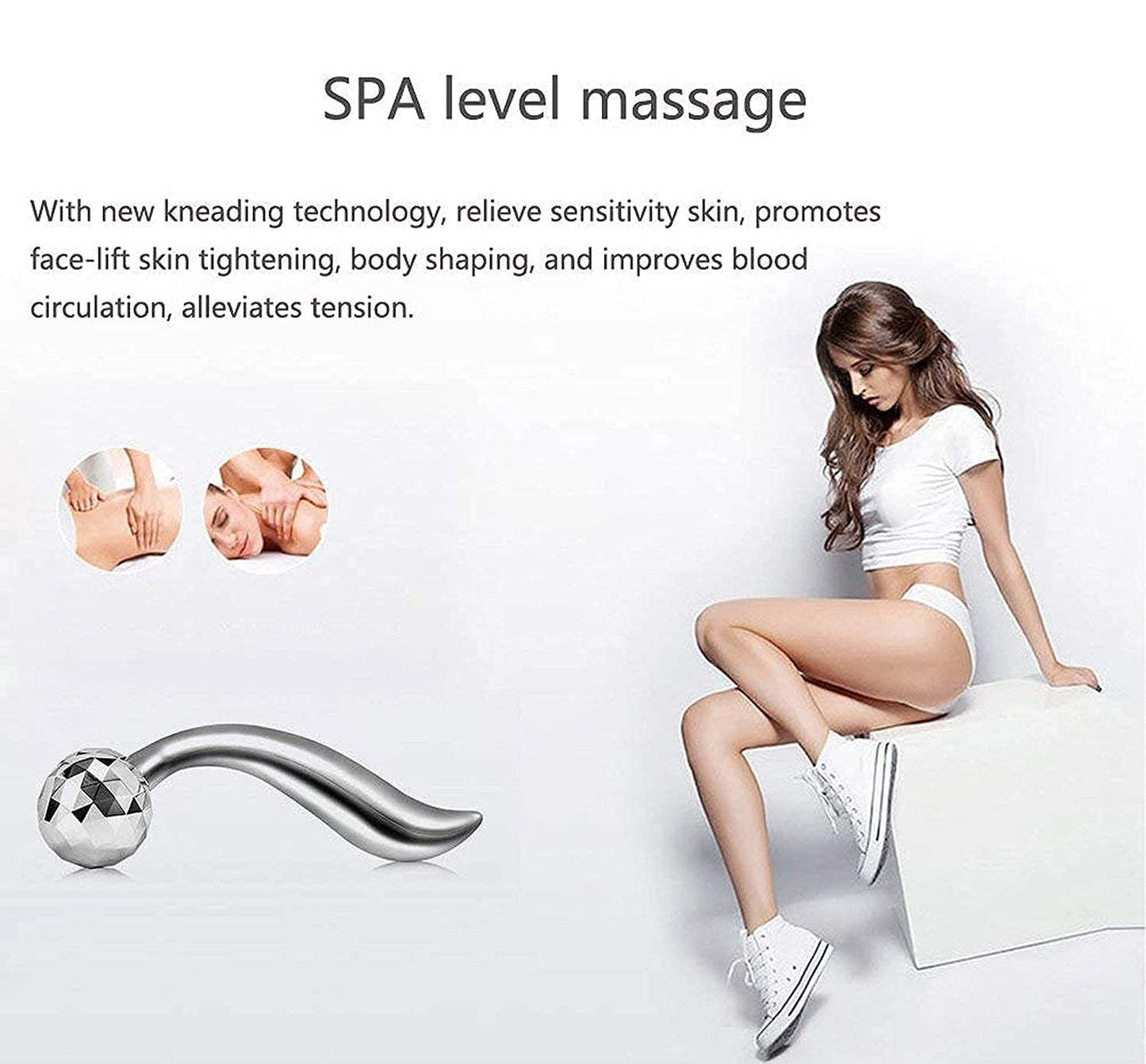 3D Massager - Manual 3D Massager Roller 360 Rotate Face Full Body Shape for Skin Lifting Wrinkle Remover Facial Massage Relaxation Tool,(Silver Color, 1Pcs)