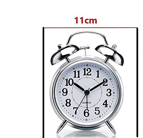 Silver Twin Bell Alarm Clock - Alarm Clock Brass Vintage Twin Bell Table Top Alarm Clock with Night Led Light Display Alarm Clock for Bedroom Heavy Sleepers Students (Silver)