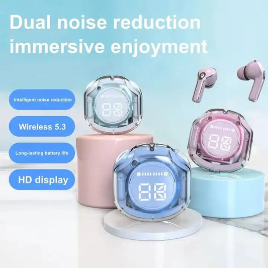 Wireless And Noice Cancelling Earbuds With Bluetooth| Transperent |Chargeable| 25hr Play Time | LED Digital Display | Earphones for Calling , Music And  Gaming