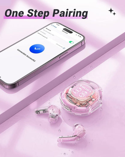 Wireless And Noice Cancelling Earbuds With Bluetooth| Transperent |Chargeable| 25hr Play Time | LED Digital Display | Earphones for Calling , Music And  Gaming